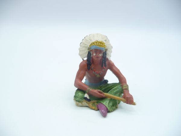 Elastolin 7 cm (beschädigt) Indianer sitzend, 2b - Beschädigung s. Fotos