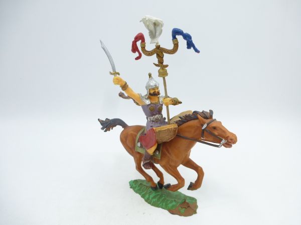 Elastolin 7 cm Hun on horseback with standard, No. 8752