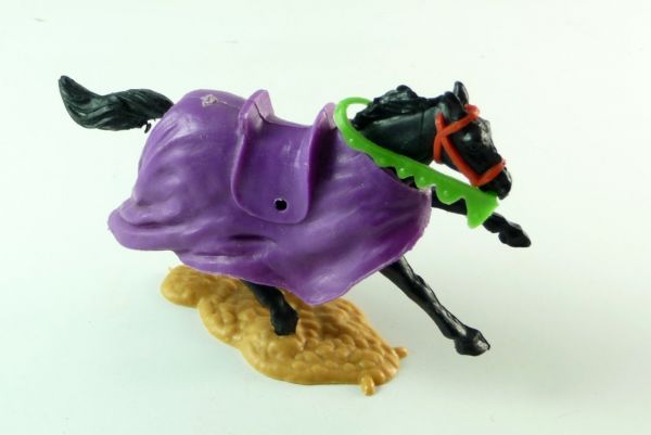 Timpo Toys Pferd mit lila Ritterdecke und neongrünen Zügeln