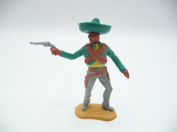 Timpo Toys Mexikaner stehend, grün/gelb, brauner Gurt, Pistole schießend