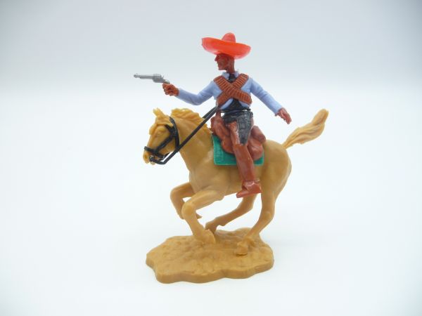 Timpo Toys Mexikaner zu Pferd, hellblau, Pistole schießend - seltener Hut