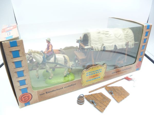 Elastolin 7 cm Chariot with 2 horses, No. 9872 - orig. packaging, carriage top