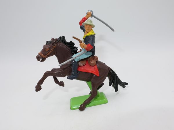 Britains Deetail Soldier 7th cavalry riding, lunging with sabre, firing pistol