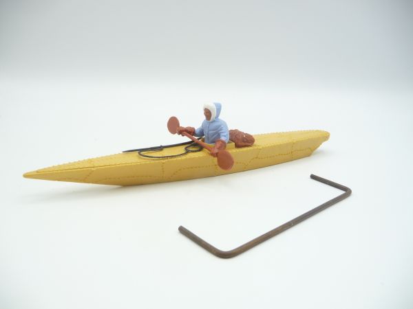 Timpo Toys Eskimo kayak beige yellow, Eskimo light blue, brown fur - brand new