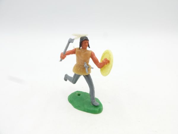 Elastolin 5,4 cm Indian running with tomahawk + rare shield