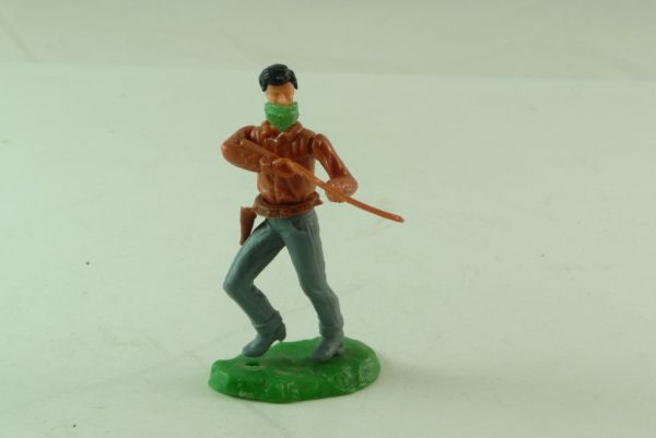 Elastolin Bandit standing, firing with rifle, neon green mask