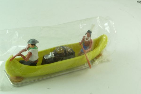 Elastolin Canoe with 2-man-crew, yellow, with floating bail - orig. packing