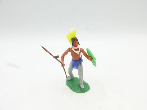 Elastolin 5,4 cm Irokese stehend mit Speer + Schild (+ weiter Waffe)