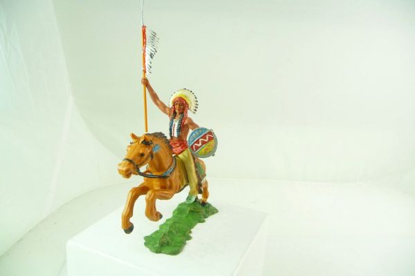 Elastolin 7 cm Häuptling zu Pferd mit Lanze, Nr. 6854 - toller Zustand