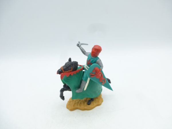 Timpo Toys Medieval knight on horseback, green/red with sword