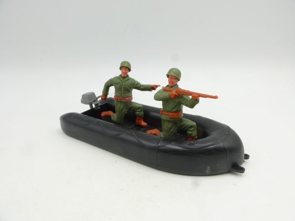 Timpo Toys Schlauchboot schwarz mit amerikanischen Soldaten