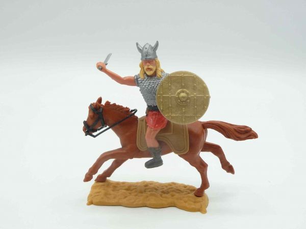 Timpo Toys Wikinger reitend, mit Schwert ausholend + goldenem Schild (original)