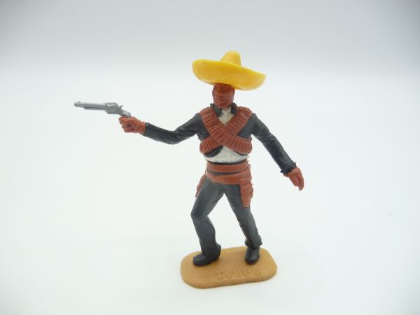 Timpo Toys Mexikaner stehend, schwarz/weiß, brauner Gurt, Pistole schießend