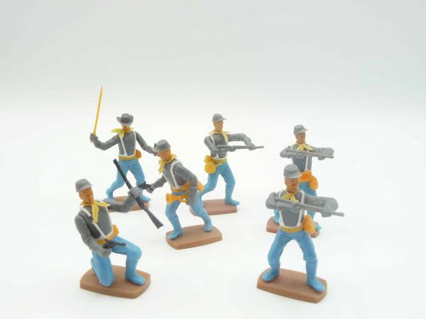 Plasty 5 Confederate Army soldiers on foot, dark grey - rare