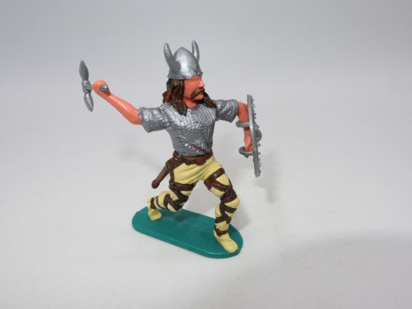 Timpo Toys Viking, lunging with axe, silver shield - rare dark brown hair