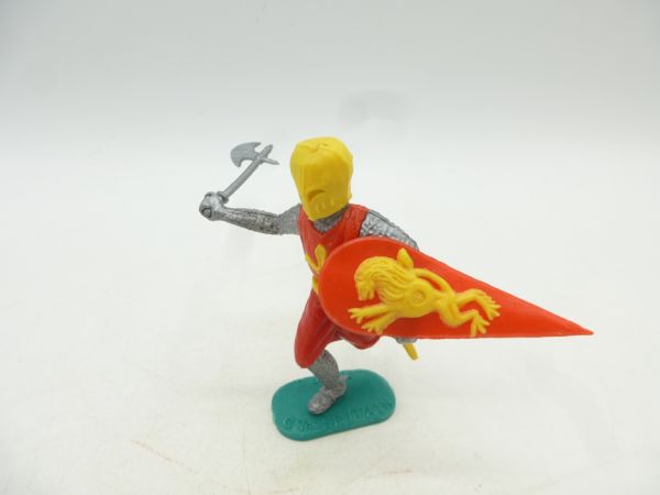 Timpo Toys Medieval knight running, red/yellow with battle axe