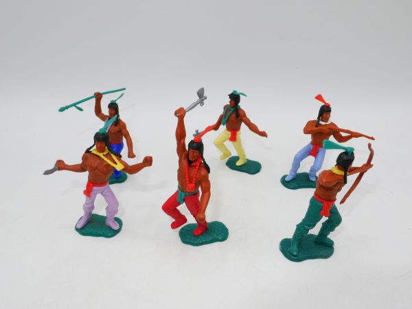 Timpo Toys Gruppe Indianer 2. Version stehend (6 Figuren) - grüne Bodenplatten