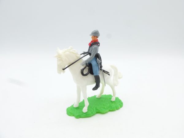 Elastolin 5,4 cm Confederate Army soldier riding with sabre - great standing horse