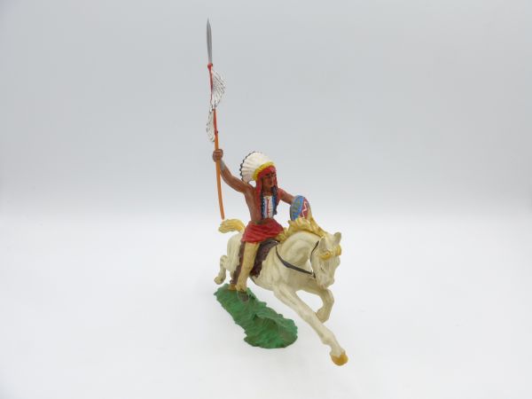 Elastolin 7 cm Häuptling zu Pferd mit Lanze, Nr. 6854 - tolle Figur
