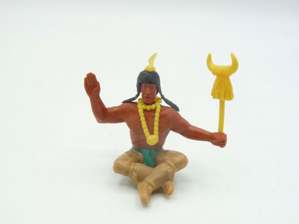 Timpo Toys Indianer sitzend mit Stammeszeichen - seltenes Unterteil in beige