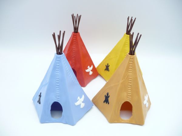 Timpo Toys Set of 4 different tipis, 2 parts (tent poles not Timpo)