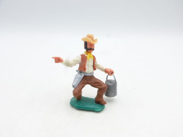 Timpo Toys Cowboy 3. Version hockend mit Eimer - tolle Kombi