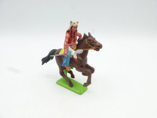 Britains Deetail Indian riding with bearskin cap, spear at side