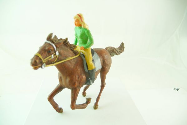 Elastolin 7 cm Mädchen zu Pferd im Galopp, Nr. 3773 - selten, toller Zustand