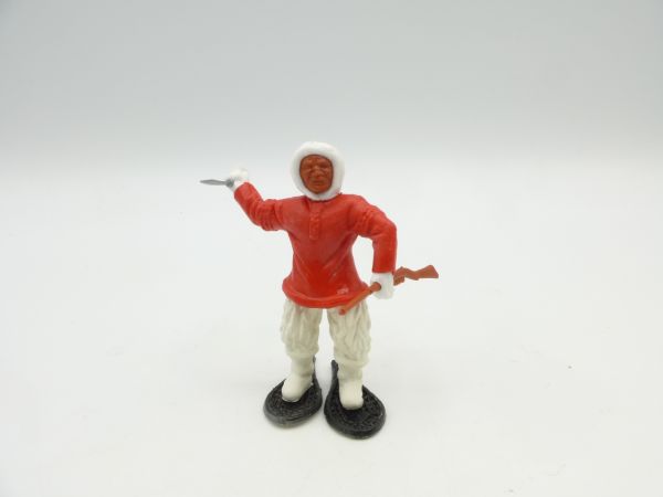 Timpo Toys Eskimo mit Messer + Gewehr, rot mit weißen Beinen