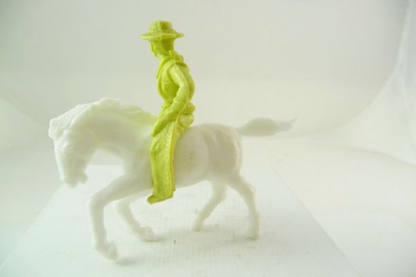 Heinerle / Domplast Cowboy on horseback, firing with pistol, kiwi green