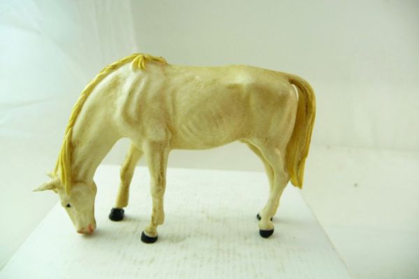 Elastolin 7 cm Pferd grasend, weiß, Bem. 2 - tolle Altbemalung