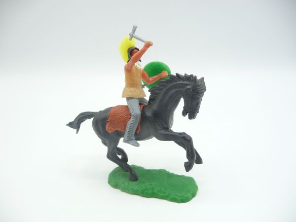Elastolin 5,4 cm Iroquois riding with tomahawk, shield + knife