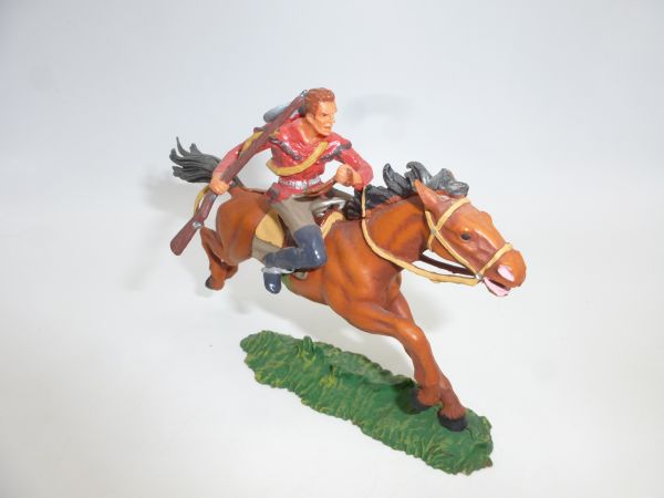 Elastolin 7 cm Cowboy zu Pferd mit Gewehr, Nr. 6990 - sehr gute Bemalung