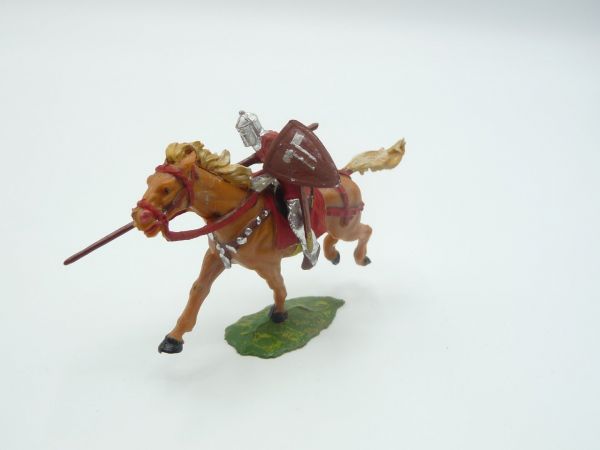 Elastolin 4 cm Normanne mit Lanze zu Pferd, Nr. 8855, rot - tolle Sammlerbemalung