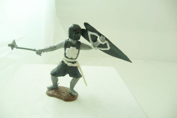 Timpo Toys Mittelalterritter schwarz mit weißer Rose (Normalfarbe hellblau)