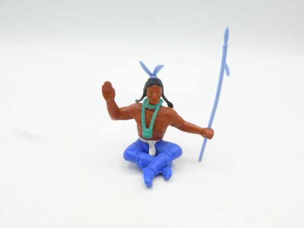 Timpo Toys Indianer sitzend, seltenes mittelblaues Unterteil