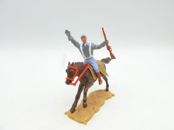 Timpo Toys Südstaatler 2. Version zu Pferd, Gewehr seitlich, Arm hoch