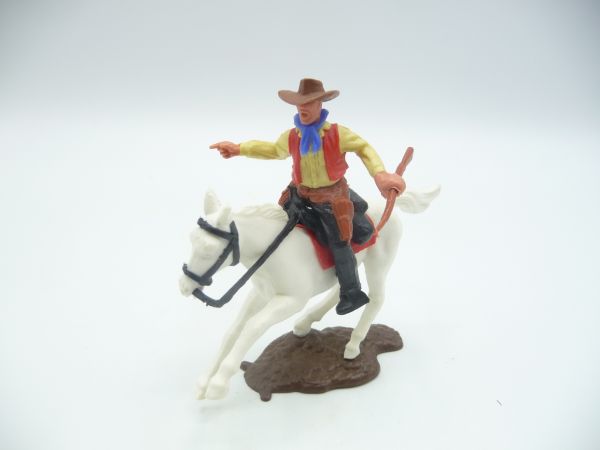 Timpo Toys Cowboy 2. Version reitend mit Gewehr, zeigend - schöne Bodenplatte