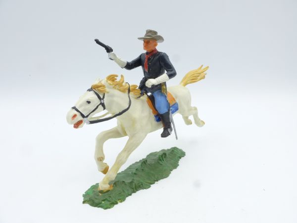 Elastolin 7 cm US cavalryman on horseback with pistol, No. 7030 - brand new