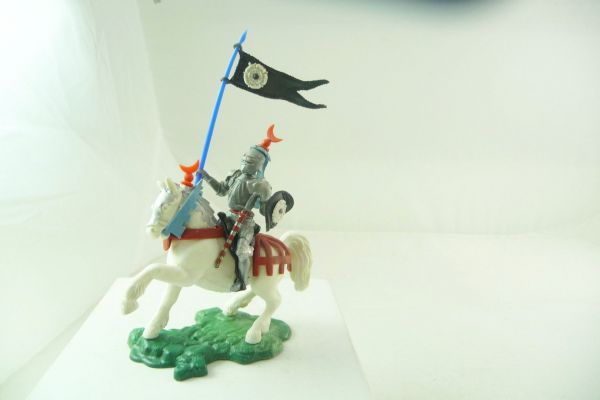 Britains Swoppets Knight riding with flag + shield - beautiful figure
