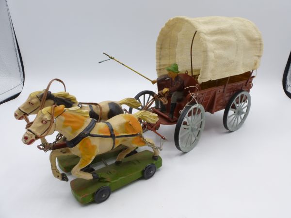 Elastolin Composition Covered wagon with coachman - very good age-appropriate condition