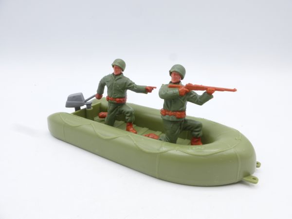 Timpo Toys Dinghy, green with English soldiers - top condition