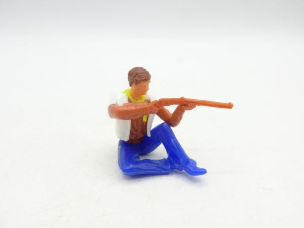 Elastolin 5,4 cm Cowboy sitzend, Gewehr schießend
