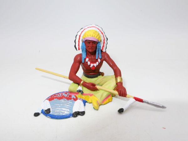 Preiser 7 cm Indian chief sitting with spear, No. 6838 - with orig. packaging