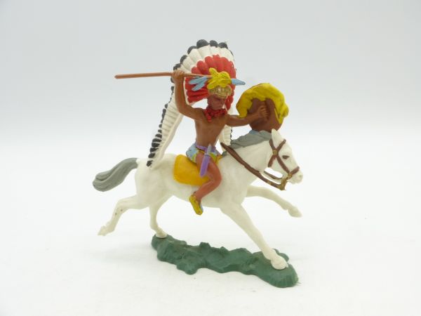 Britains Swoppets Chief riding with shield, throwing spear - brand new