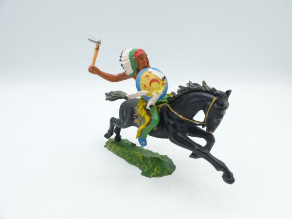 Elastolin 7 cm Indian on horseback with tomahawk, No. 6844 - great figure