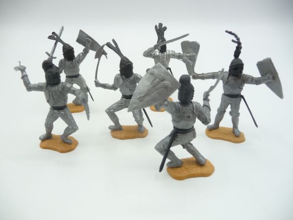 Timpo Toys 6 tolle Silberritter stehend mit unterschiedlichen Waffen