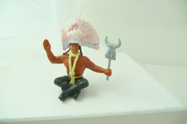 Timpo Toys Indian chief sitting with rare grey tribal