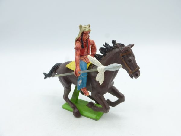 Britains Deetail Indian riding with bearskin, spear at the side