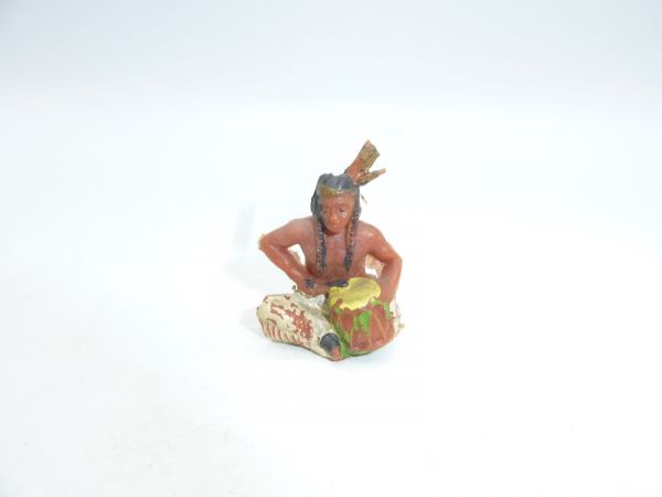 Timpo Toys Solid: Indianer sitzend mit Trommel - seltene Figur
